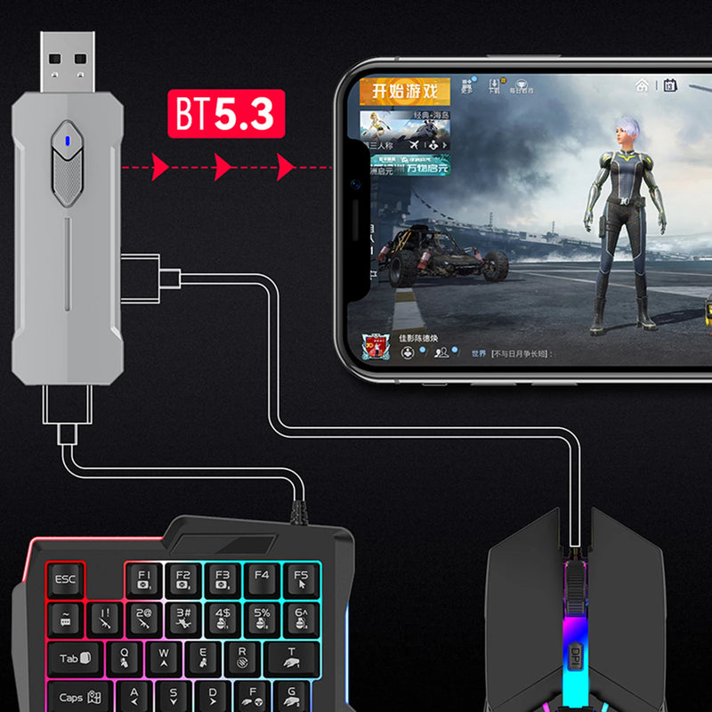 5 em 1 Conversor de jogos para celular Teclado Mouse Conjunto de jogos para PUBG Teclado com fio RGB retroiluminado com apoio de pulso para sistema Android.