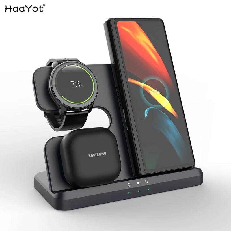 Carregador 3 em 1
Estação de carregamento sem fio para Samsung 3 em 1 Carregador para Galaxy Watch 6/5/4/3/Active S23 Ultra Note20 Z Flip 5 Fold Galaxy Buds