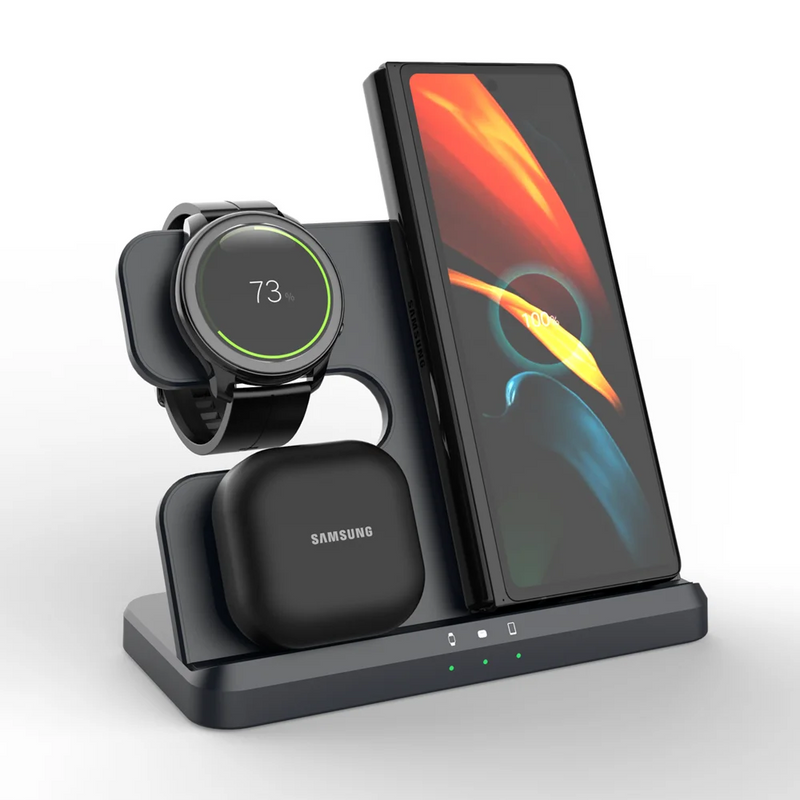 Carregador 3 em 1
Estação de carregamento sem fio para Samsung 3 em 1 Carregador para Galaxy Watch 6/5/4/3/Active S23 Ultra Note20 Z Flip 5 Fold Galaxy Buds